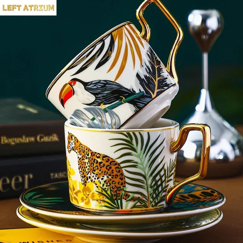 Creative Jungle Animal Coffee Cup and Saucer Set High-end Exquisite Premium Feel Niche Gift Box Bone China Afternoon Tea Gift