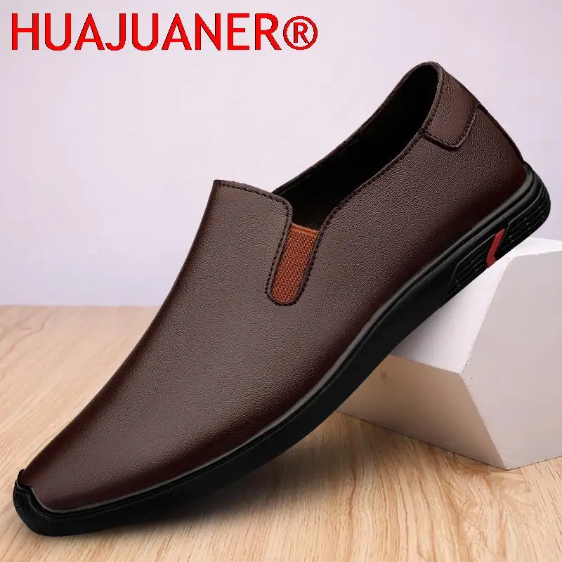 Genuine Leather Shoes Men\'s Loafers Luxury Business Formal Wear All-Match Casual Black Brown Wedding Shoes Slip on Moccasins Man