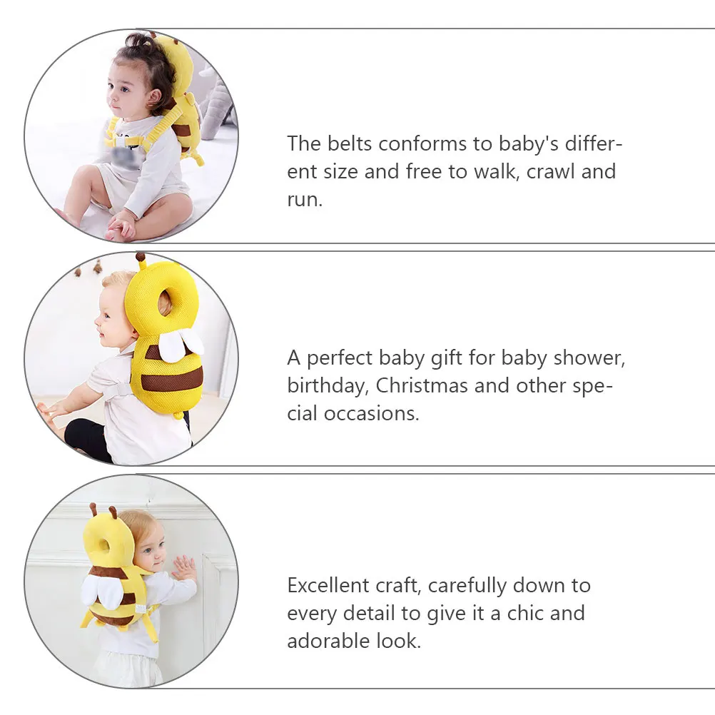 

Cartoon Bee Baby Head Protection Cushion 3D Design Soft Comfortable Air Permeable Safety Pad for Toddlers Newborns Crawling
