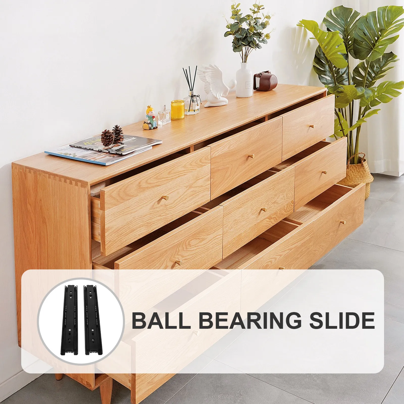 2Pcs Thick Ball Bearing Stainless Steel Drawer Slides Smooth Silent Damping Buffer Drawer Rails Full Extension