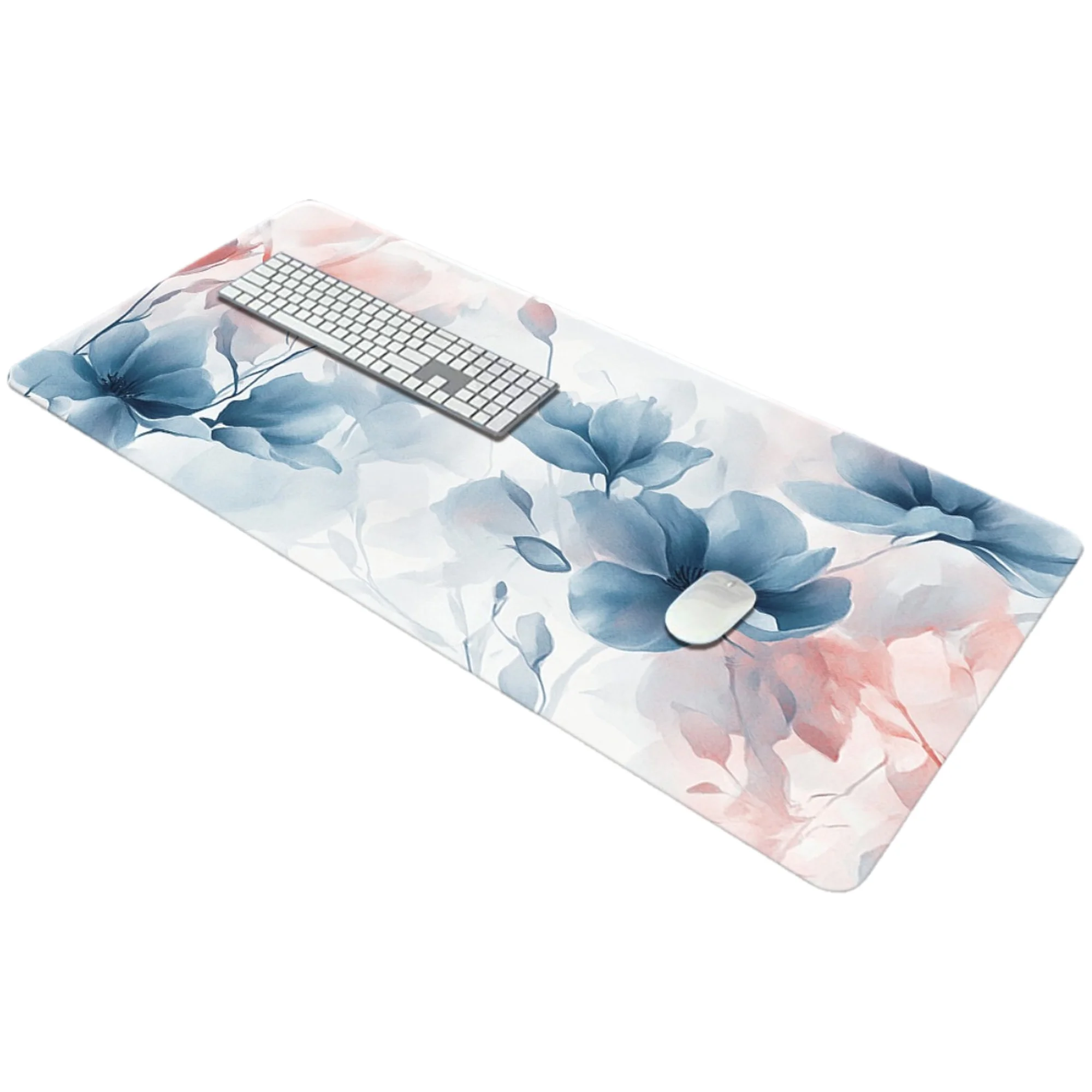 

1pc Light Blue Floral Mouse Pad - Non-Slip Rubber Base Gaming & Office Desk Mat with Elegant Watercolor Design, Durable Surface