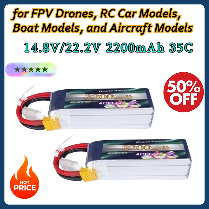 

100% New 14.8V/22.2V 2200mAh 35C Replacement Battery for FPV Drones, RC Car Models, Boat Models, and Aircraft Models