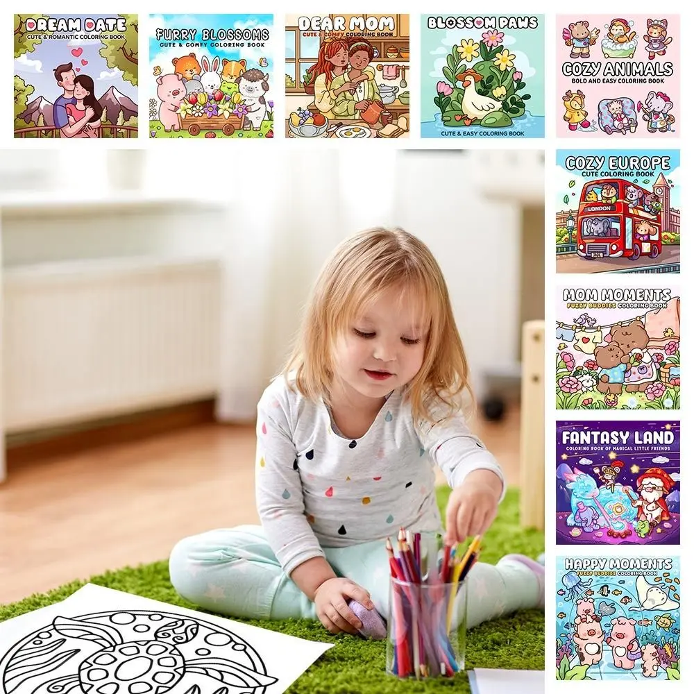 

Cute Cartoon Coloring Book Stress Relief Painting Gift Paperback Educational Graffiti Painting Book for Adults And Teens