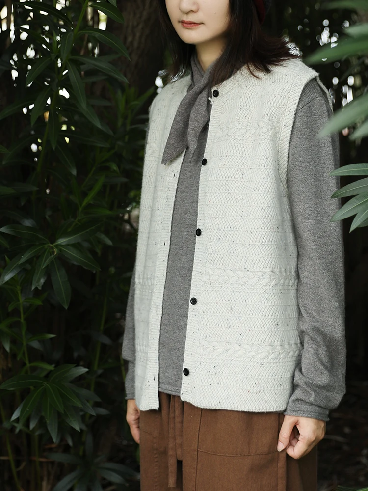 

Женский жилет из чистой шерсти, новинка 2026, повседневный вязаный свитер, многослойный укороченный топ, круглый, сильный, теплый, с застежкой на одной пуговице