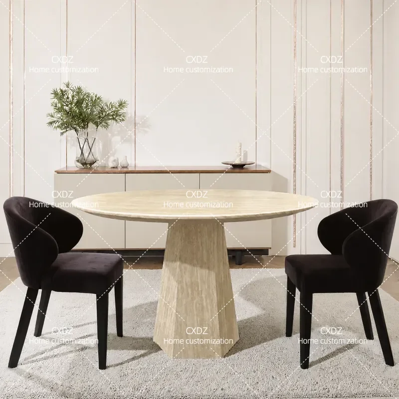 2025 New Cream Style Stone Round Dining Table Small Apartment Living Room Household Antique High End Simple Round Table