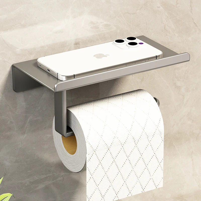 Stainless Steel Bathroom Paper Holder Wall Mount  Toilet Roll Stand WC Paper Towel Holder with Phone Slot for Home Us