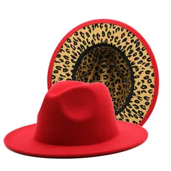 9.5CM hat brim with leopard print fedora men and women four seasons new hat British retro Panama wool jazz hat