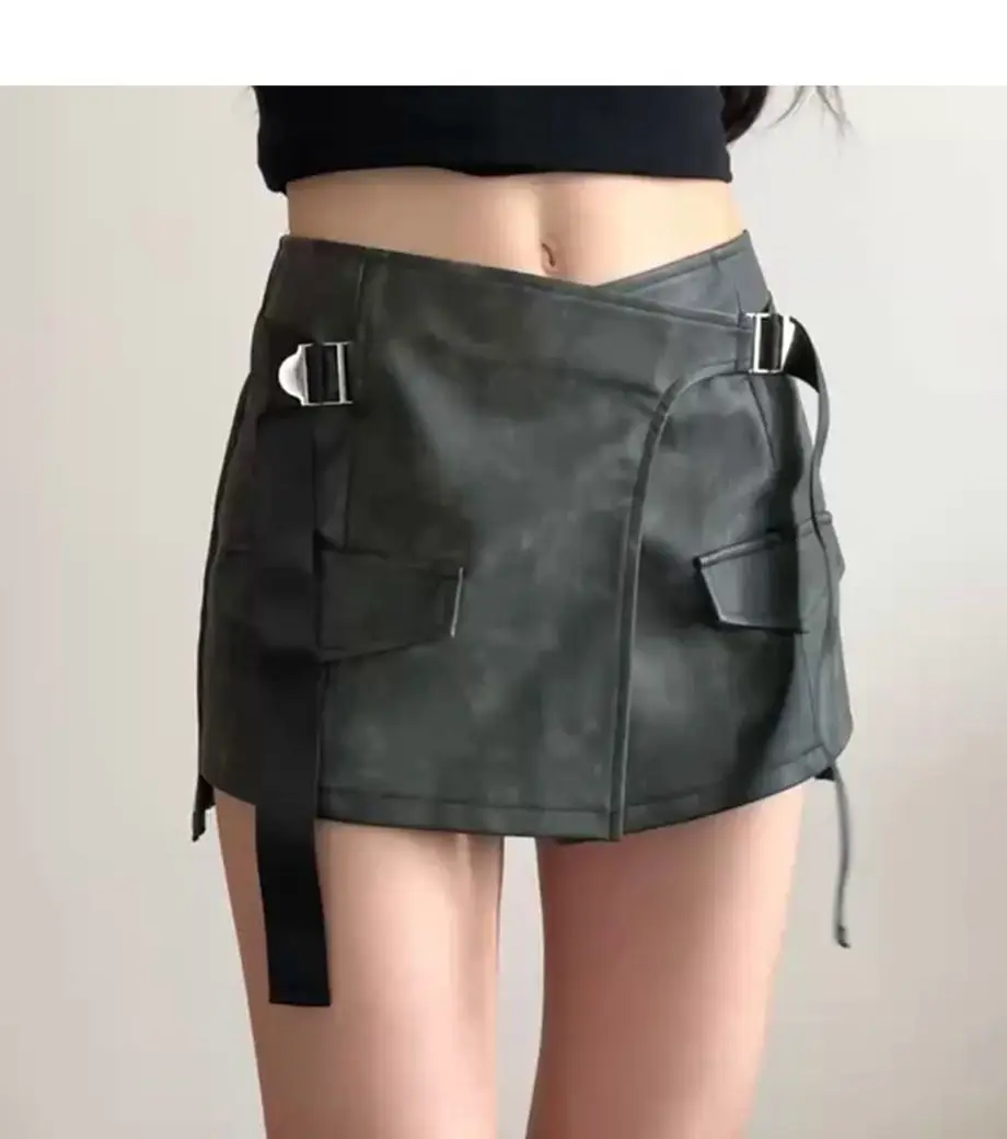 Skirt Workwear Irregular Hot Girl 2024 Summer New High Waist Leather Hip Skirt Trendy A-Line Short Skirt