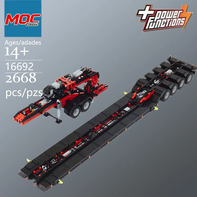 Custom Classic MOC Truck 7790 & Low-Flat Trailer 16692 Technic Combination Model - Trendy Educational Toy For Holiday Gifts