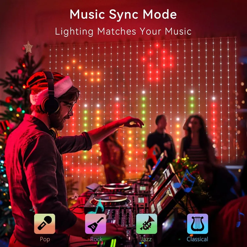 3*3 متر 400LED أضواء عيد الميلاد واي فاي أضواء الستار الذكية مع APP التحكم وضع الموسيقى IP65 مقاوم للماء ديكور الهالوين في الهواء الطلق #3