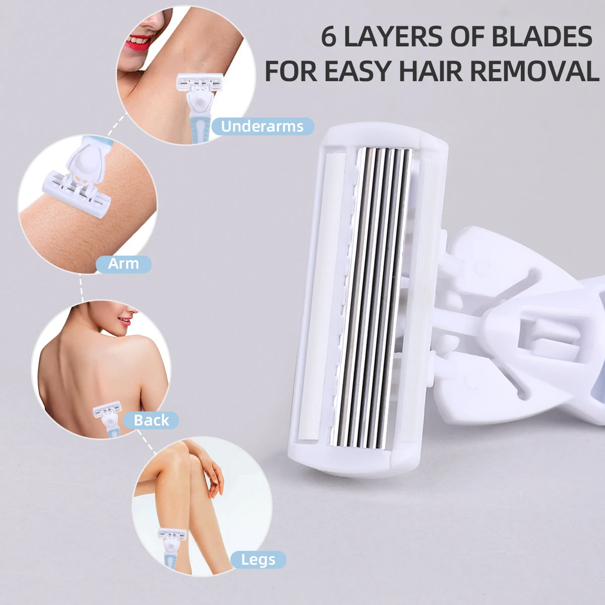 1 Eyebrow shaver +3 replacement blades, 6-layer shaver ，non-slip handle for underarm/leg hair. Classic unisex tools