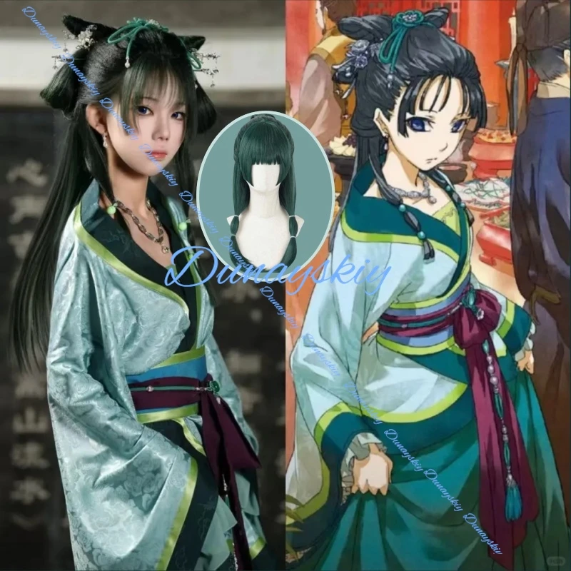 

Аниме Apothecary Maomao Косплей Костюм Парик Зеленая Униформа Китайское Традиционное Платье Ханфу Головной Убор Серьги Ожерелье Цепочка