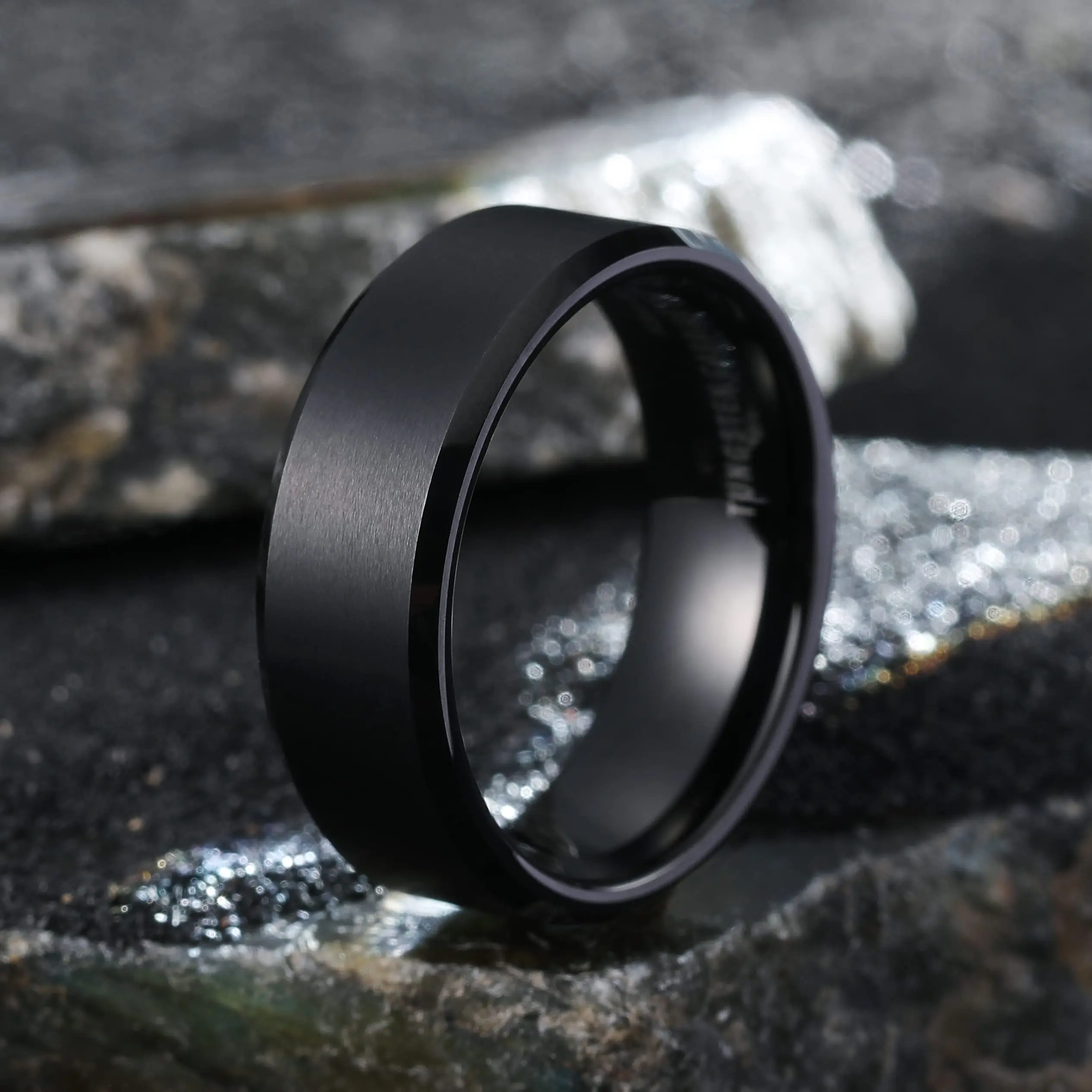 Men\'s Tungsten Carbide Wedding Rings Brushed Black Color 8mm Charm Band Fashion Jewelry Size 8-13