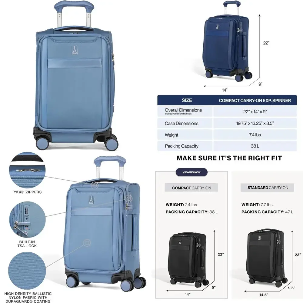 

Легкий расширяемый 8-колесный спиннер для ручной клади, компактный дорожный чемодан унисекс с замком TSA