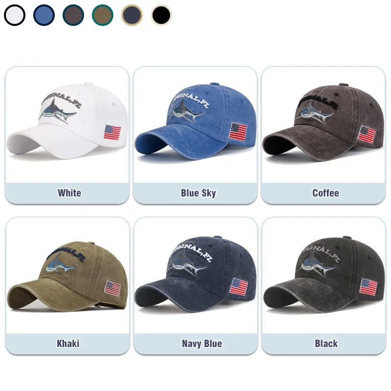 Baseball Cap,Washed Embroidered Shark Baseball Caps,Outdoor UV Protection Sun Hat,Trucker Cap,Dad Hats