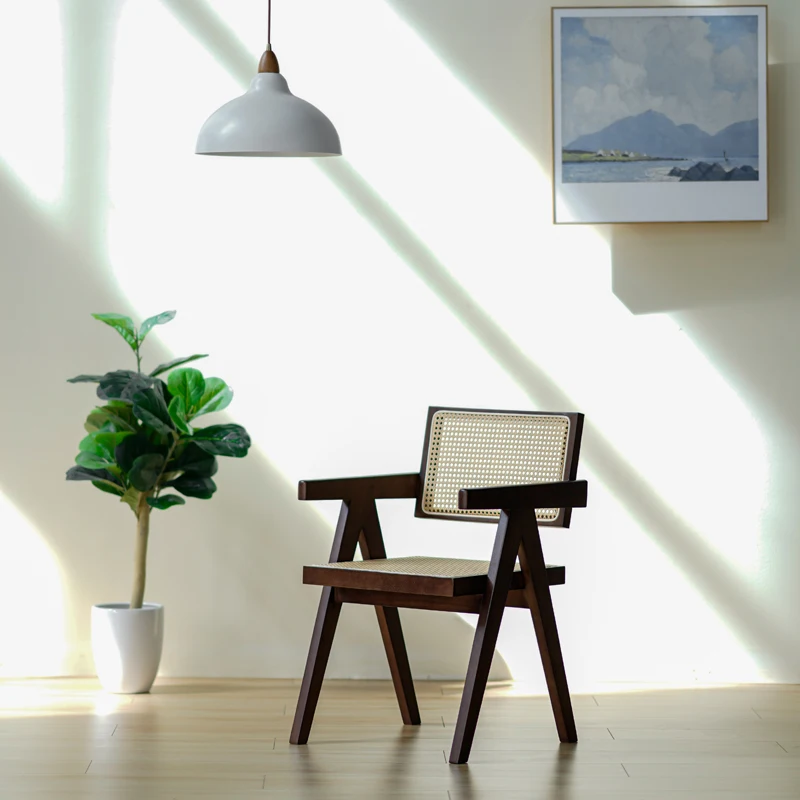 

White wax rattan dining chair Japanese lounge Walnut Chandigarh Household desk