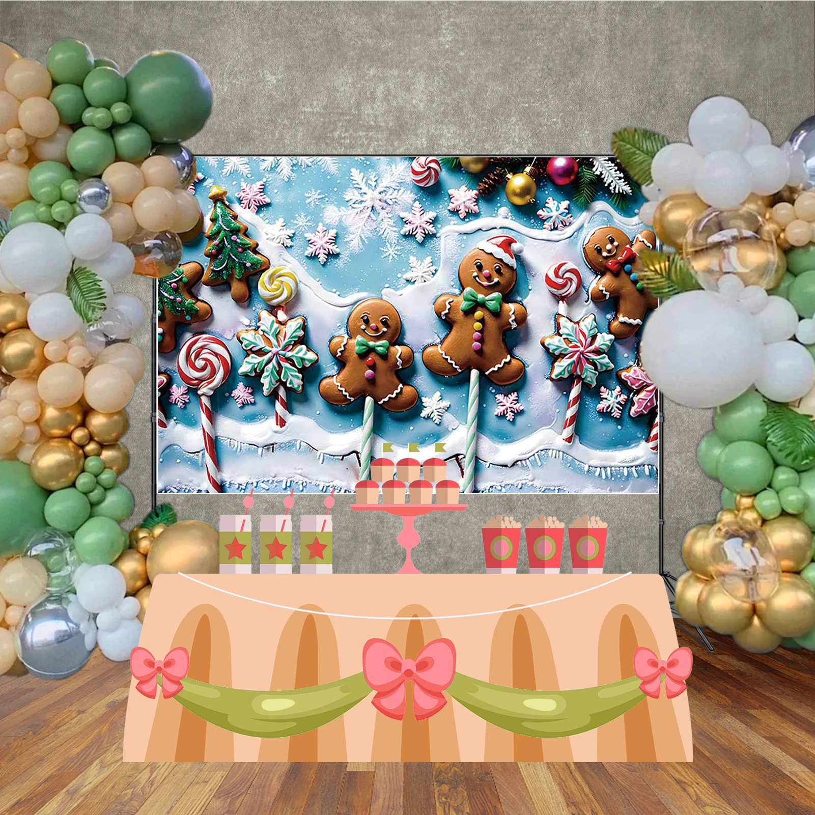 MOON.QG New Year Christmas Day Party Backdrops for Photography Gingerbread House Lollipop Candy Background Photozone Photo Wall