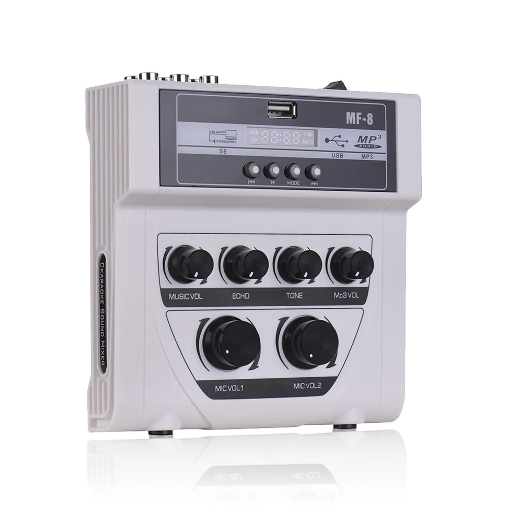 MF-8 Mini Mixer Karaoke Audio Sound Mixer Stereo Echo Dual Microphone Input Amplifier with Bluetooth Recording Effect Mp3