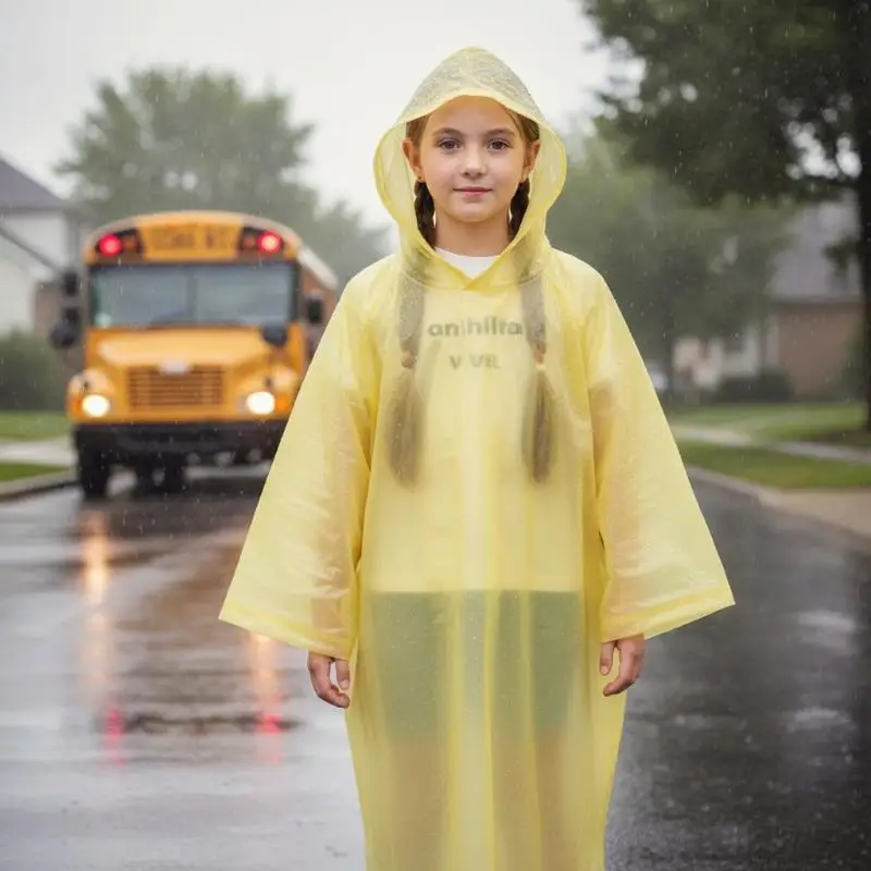 8/12PCS Kids Disposable Thickened Extended Rain Poncho, Card-Sized Hooded One-Piece Raincoat For Rafting Hiking Travel