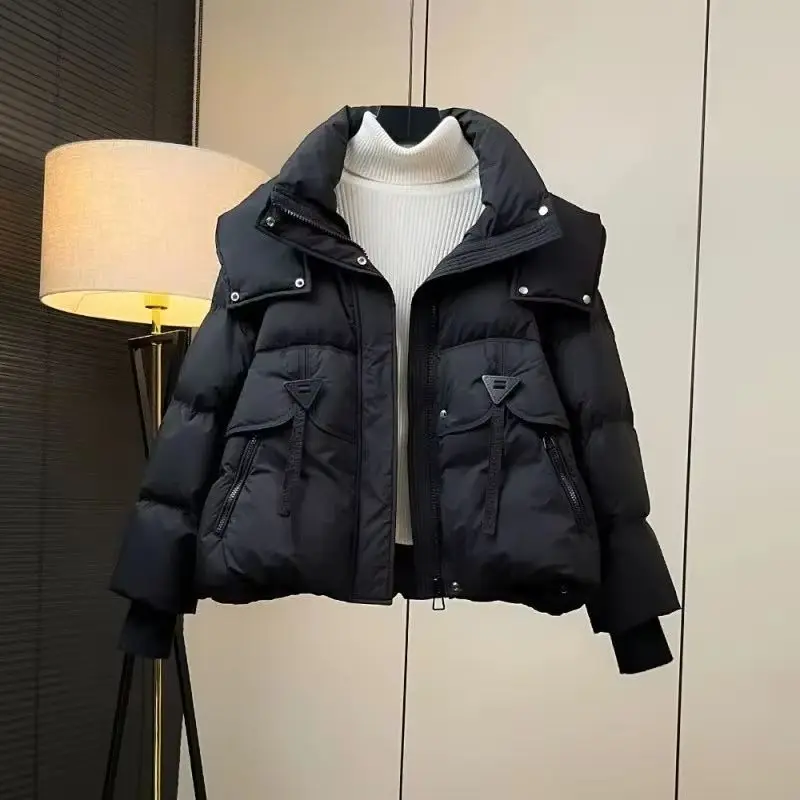 

Women's Hooded Short Puffer Jacket Winter New down Cotton Coat Loose Long Sleeve Elegant Chic Outerwear for Female