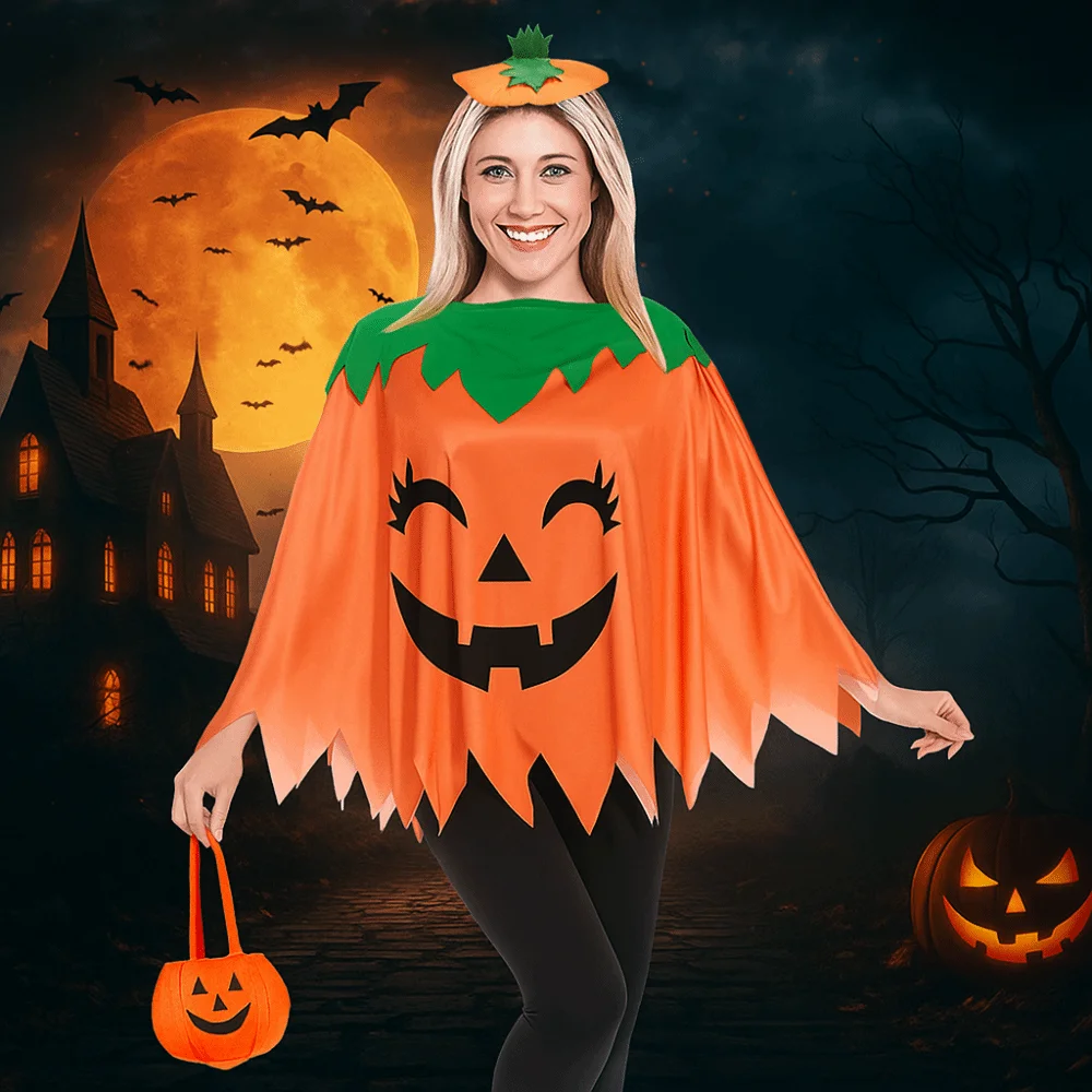 

Cool Clothing Prop Halloween Cosplay Cape Fun Interaction Spider Net Ghost Hooded Cloak Loose Pumpkin Witch Cosplay Cloak Gift