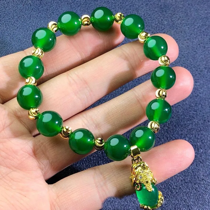 

Wholesale Imperial Chrysoprase Bracelet Green Agate Gold Silk Jade Pixiu Bracelet