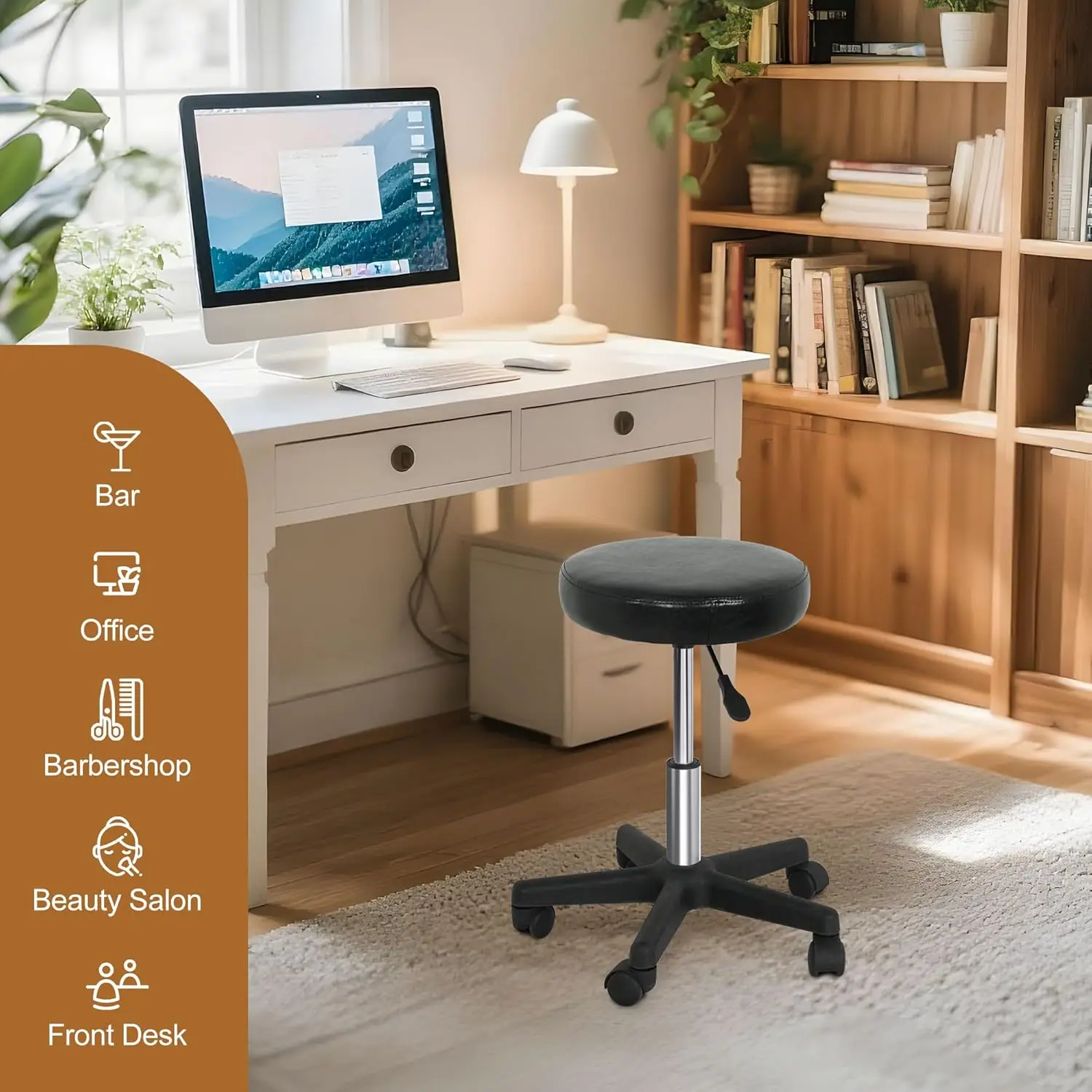 PU Leather Rolling Stool Adjustable Drafting Stool With Foot Rest Swivel Massage Spa Stool For Salon Tattoo Lab Nail Teach