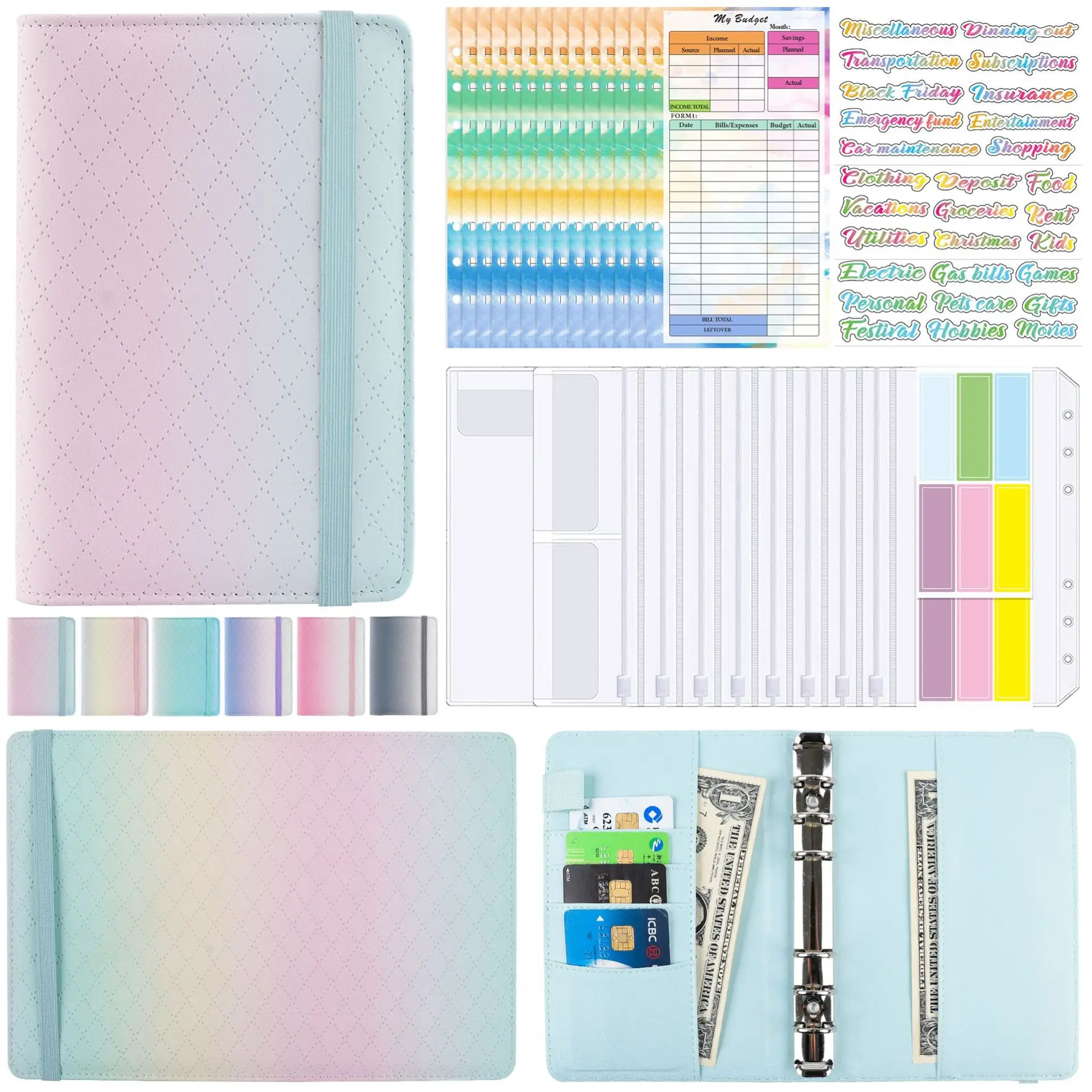 A6 Money Binder Organizer for Cash, Budget Binder With Zipper Envelopes Cash Envelopes for Budgeting