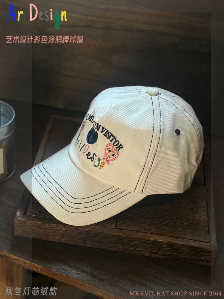 Niche Design Graffiti Love Corduroy Baseball Cap Male and Female Couples Cute Caps Spring Street Shoot Outdoor Outing Hat