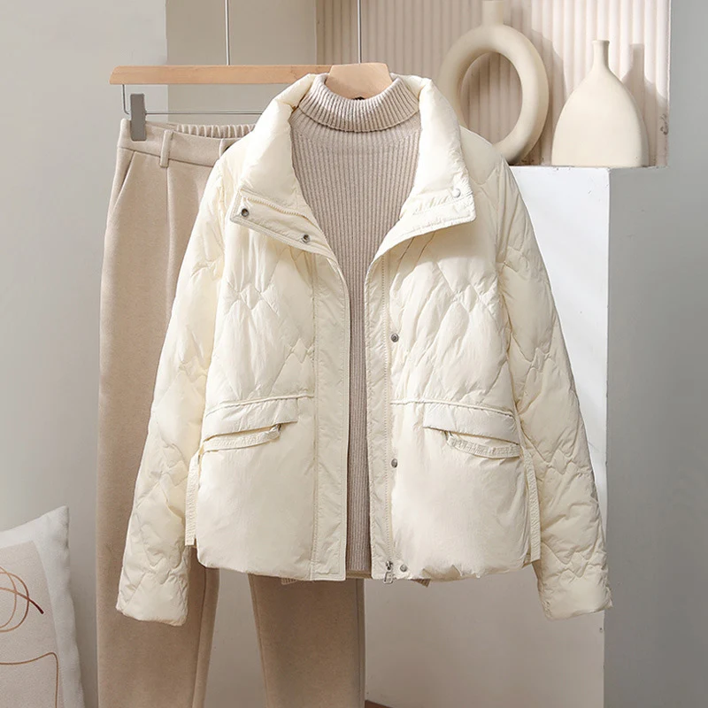 Veste d'hiver d'automne à col montant, chaude, en duvet de canard blanc, nouvelle collection 2026, haute qualité, mode féminine, légère, décontractée, veste en duvet