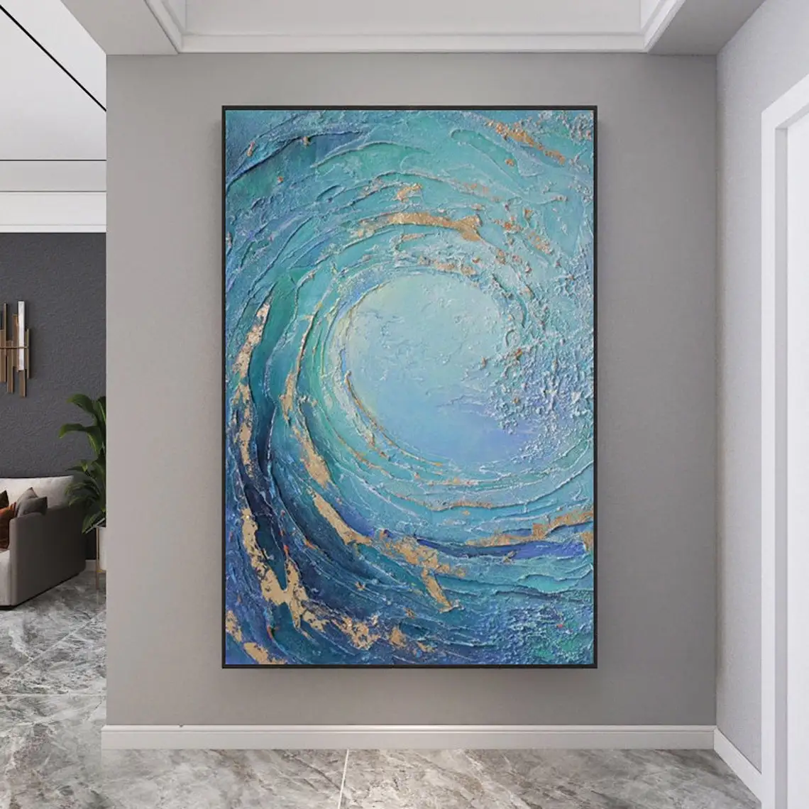 

Blue Huge Wave Oil Painting on Canvas Boho Wall Decor Hand-painted Ocean Home Decor Spiritual Wall Art Canvas Texture Painting