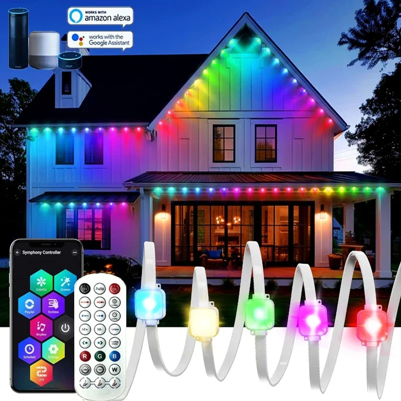 

WIFI Smart Permanent Outdoor Lights App Remote Voice Control Eaves LED RGBIC Light Waterproof Music Sync Timer for Holiday Decor