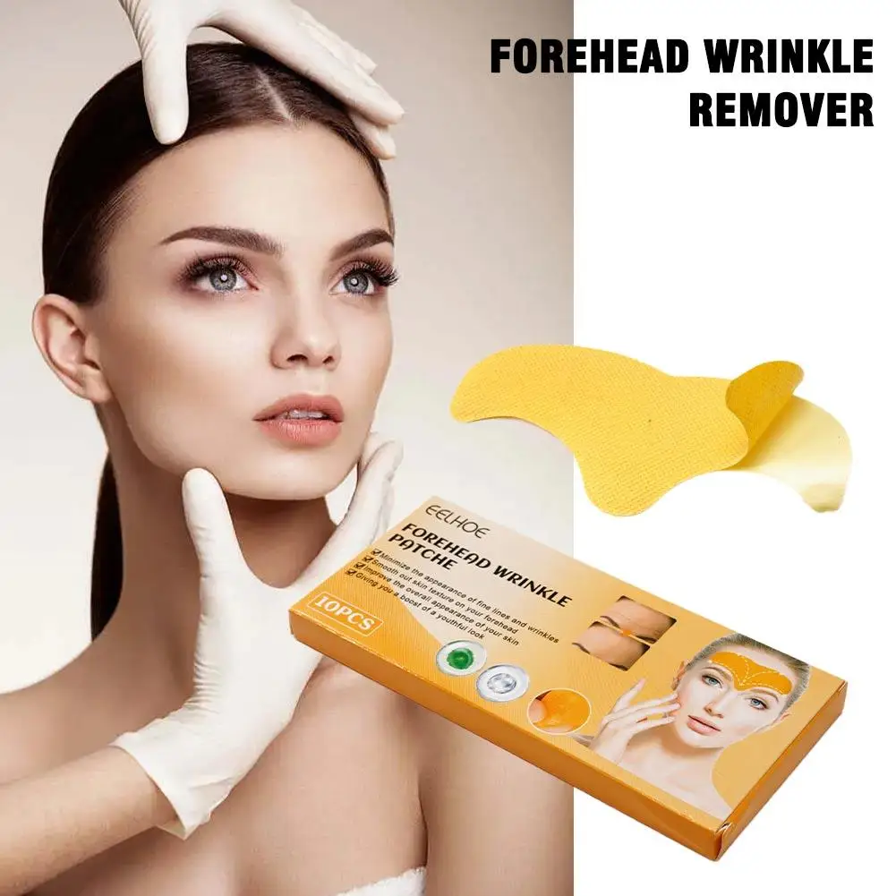10pcs/box Forehead Wrinkle Patch Lightening Forehead Wrinkle Gel Patch Hydrolyzed Collagen Firming Mask Facial Stickers Skincare