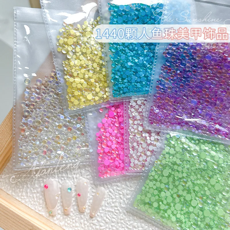 1440pcs/bag Mix Mermaid Tear Bubble Beads Nail Art Rhinestone 3D Glass Nail Art Decorations Garment Flat Bottom Rhinestone