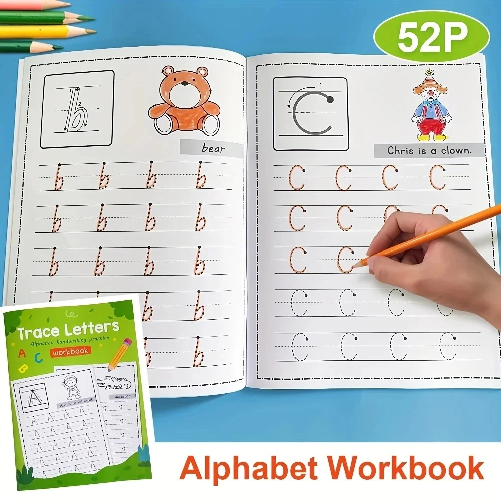 Letters A-Z Alphabet Early Education Tracing Workbook Writing Exercise Handwritting Practice Worksheets Trace Letters Montessori