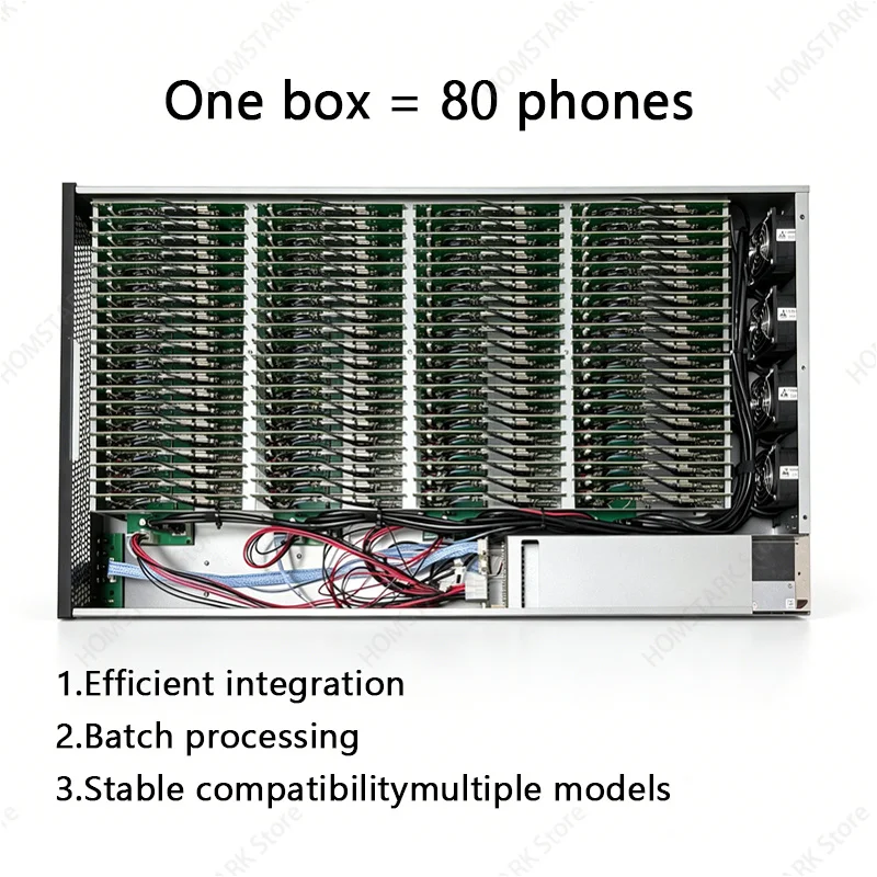 C80 80‑Port Phone‑Farm Server Chassis, Black Mainboard Box with LAN USB for Multi‑Board Group‑Control Equipment Accessory