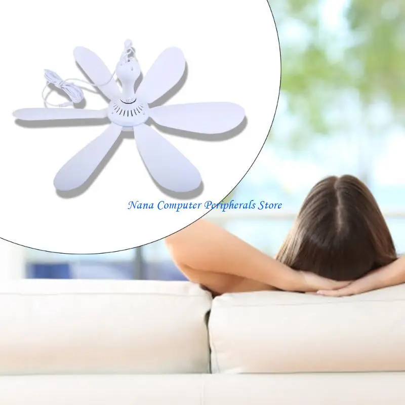 

F68C 6Blades 20" Ceiling Fan 5.5x2.1mm Mute Electric Hanging Fan for Dining Room Bedroom with 2.9m Power Cable No Switches