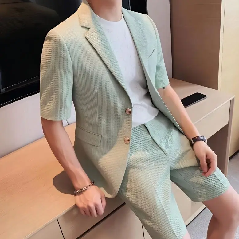 2-A6 2023 Summer Thin High-End Suit Men's Korean Style British Light Mature Style able Handsome Casual Short Sleeve Suit