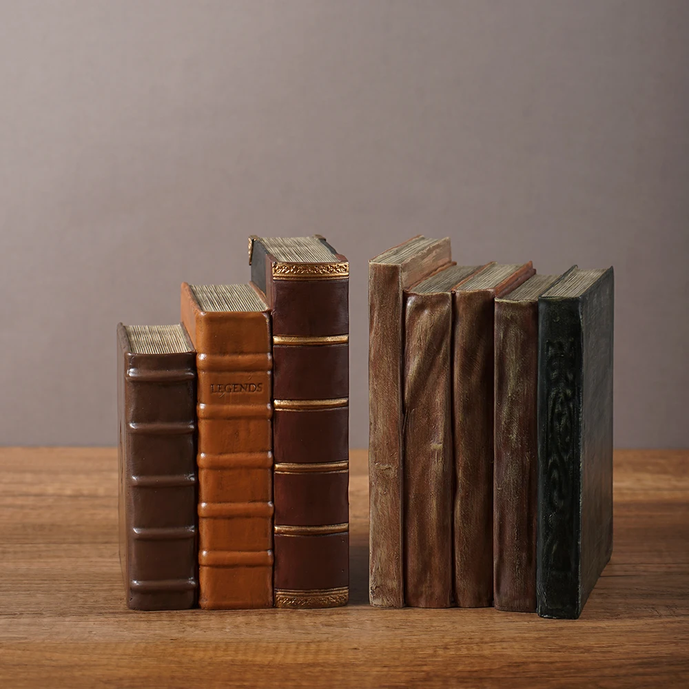Stackable Retro Book Sculpture Ornaments Resin Crafts Figurine Home Decorations for Study Office Desk Bedroom Bookend Gifts