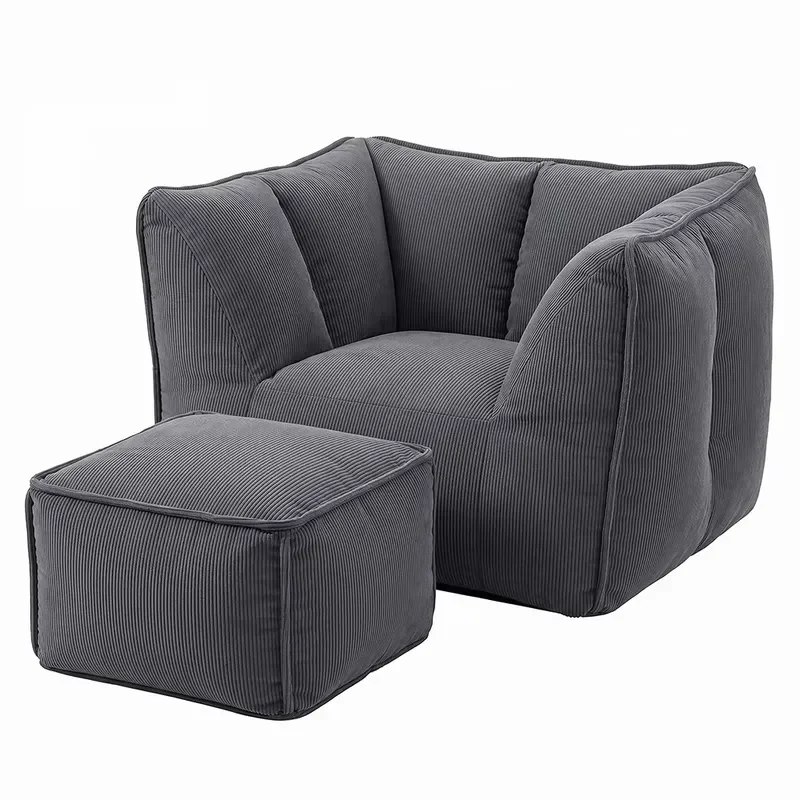 Single Seat Lazy Sofa with Stool Ottoman Vacuum Compressed Couch Boneless Sofa Set Bean Bag Sofa in Box for Living Room