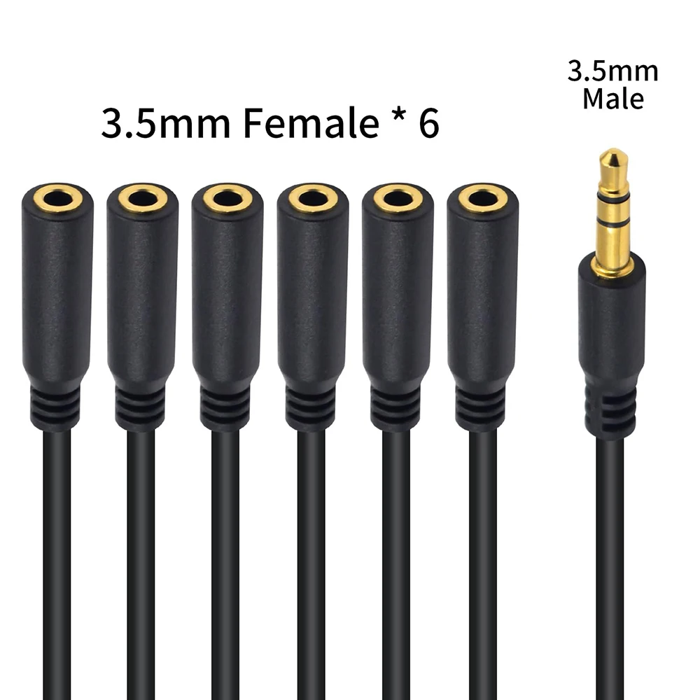 0.3m rozdzielacz do słuchawek przewód Stereo 3.5mm 1/8 TRS do 6 portów Adapter gniazda Jack przewód rozszerzenie Audio AUX do telefonu PC głośniki