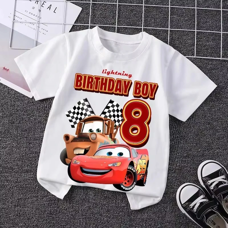 

Lightning McQueen Birthday Theme Printed Children's T-shirt 2026 Parent Child Casual Top Is The First Choice for Wearing