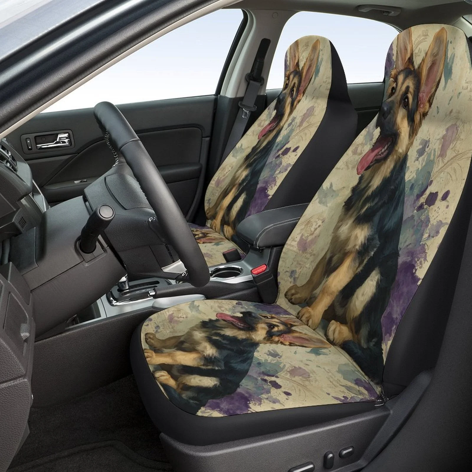Set Of Car Seat Covers Featuring A German Shepherd Puppy Design, Suitable For Various Vehicles. Stylish And Unique, This Complet