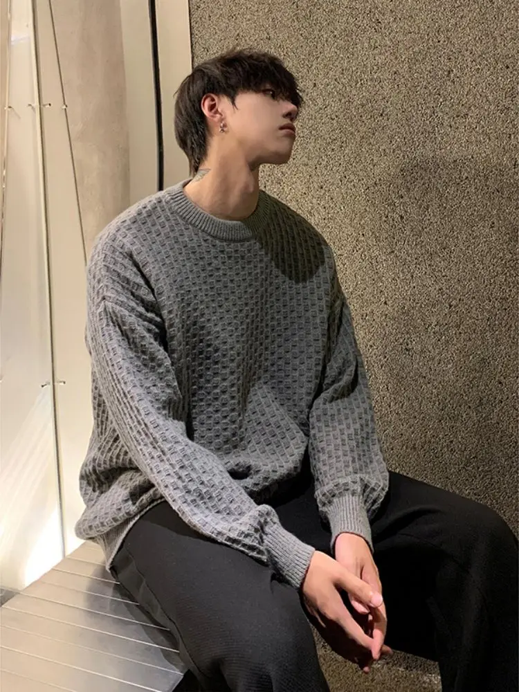 

Мужской свитер с круглым вырезом, однотонный, базовый слой, в американском ретро-стиле, осенне-зимний, простой однотонный свитер