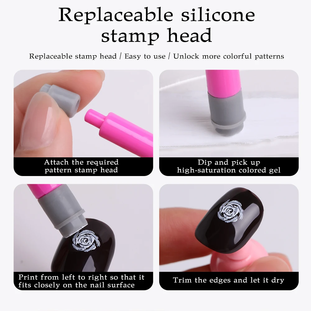 3 قطعة مسمار الفن ختم مجموعة أقلام مع 18 استبدال ختم رؤساء الأزهار فراشة تصميم مسمار ختم مانيكير التنقيط أداة الرسم #5