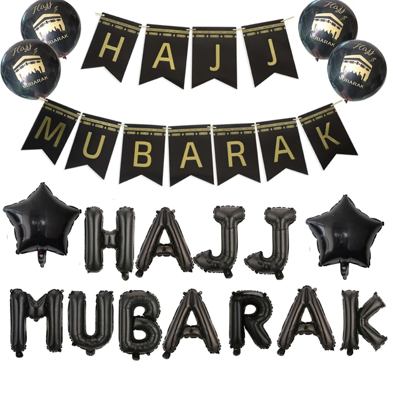 

Black Gold Hajj Mubarak Star Moon Letter Foil Balloon Set Eid Mubarak Islamic Muslim Pilgrimage Festival Party Decor Supplies