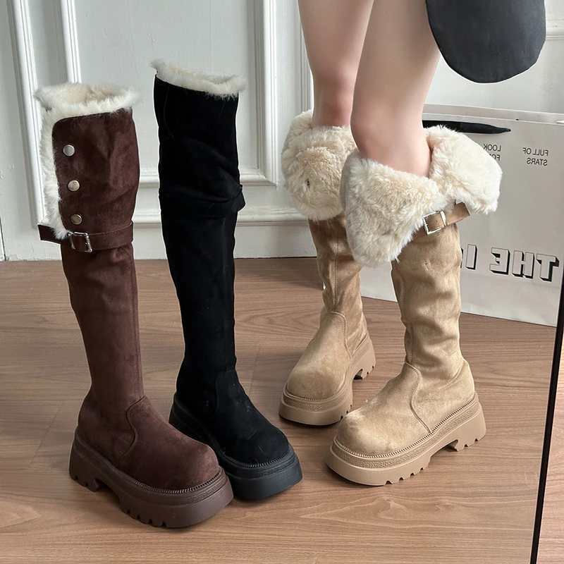 Long Boots for Women Platform Snow Boot 2027 New Knee Length Boot Winter Plush High Tube Insulation Large Cotton Shoe Women Shoe
