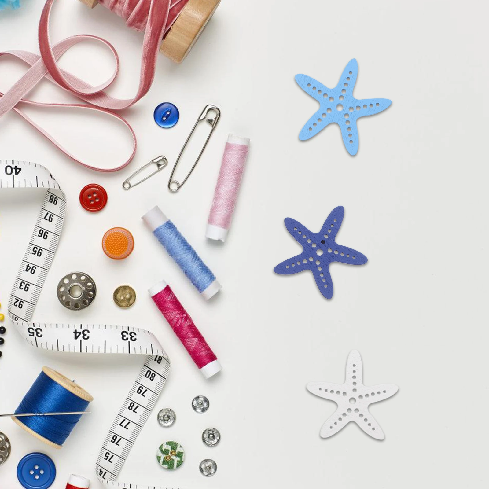 

300pcs Handmade Ocean Wood Chips Beach Themed Unfinished Cutouts Diy Slices Nautical Hanging Ornaments Coastal Decor Sea Star