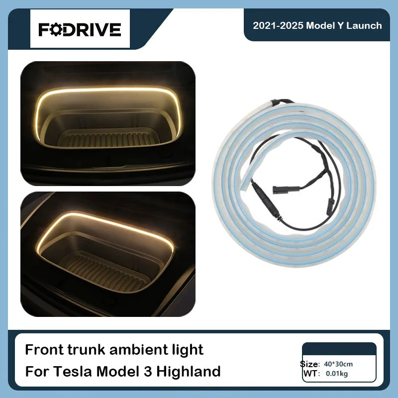 

Для Tesla Model Y Juniper Model 3 Highland 2025: Гибкая силиконовая светодиодная лента для подсветки переднего багажника (франка) с эффектом окружающего освещения, аксессуары