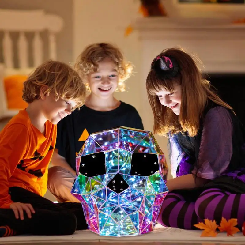 Halloween Skull Decor Led Spooky Skeleton Decoration Lights Decor Holiday Lights USB Powered Color-Changing Halloween Ornaments